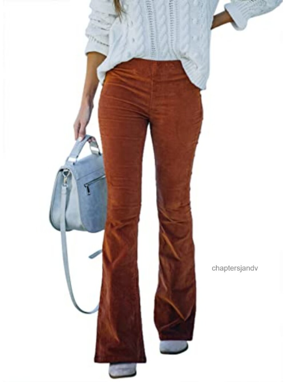 Corduroy Flare Pants Elastic Waist Bell Bottom Trousers Retro High Rise